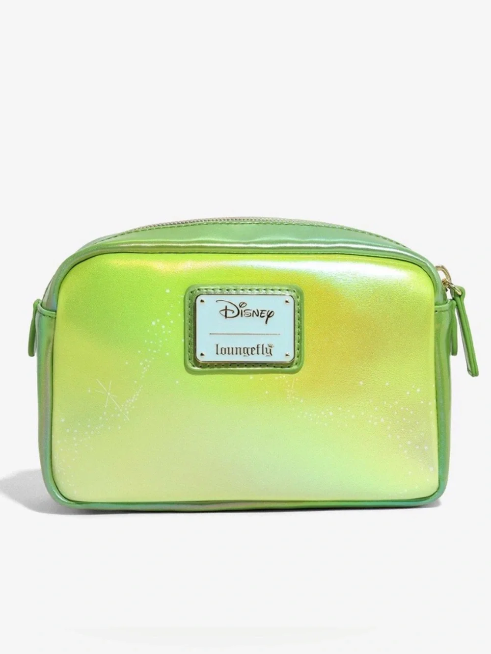 LOUNGEFLY DISNEY TINKER BELL IRIDESCENT GREEN FLORAL COSMETIC BAG NWT